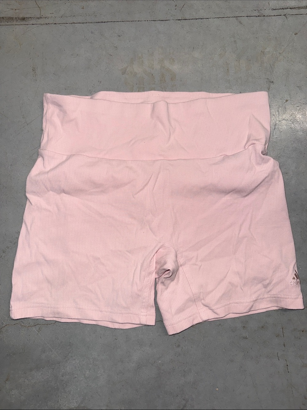 adidas Light Pink Ribbed High-Waist Bike Shorts